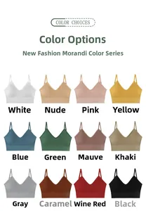 Seamless wire-free bras in twelve Morandi colors featuring thin straps and V-neckline