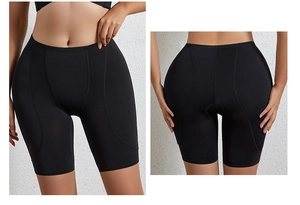Front and back view of black high waist hip enhancer shaper pants with lifting effect