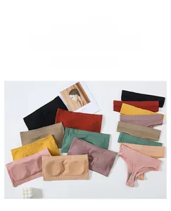 Detail of seamless breathable sports bra and panty set in various Morandi colors