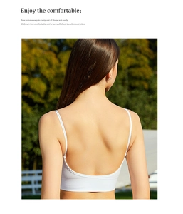 Detail of white ribbed seamless bralette with thin straps and low U-shaped back design