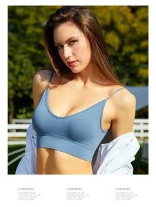 Detail of blue ribbed modal cotton bra showing fine knit texture and thin shoulder straps