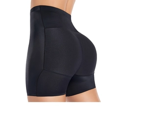 Rear view of seamless high waist shaper shorts with mesh panels and push up effect