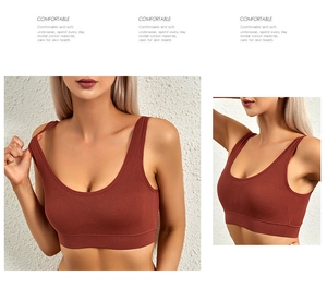 Detail of soft modal cotton rib-knit seamless bralette with comfortable wide straps