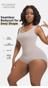 Detail of seamless bodysuit showing wide shoulder straps and ribbed shaping fabric