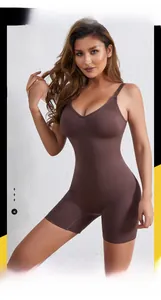 Detailed view of seamless full body shapewear with v-neck design and tummy control features