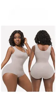 Detailed front and back view of seamless high-elasticity bodysuit for body shaping