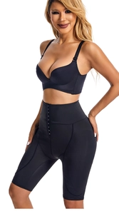 Detail of high waist tummy control shapewear with metal hooks for waist adjustment