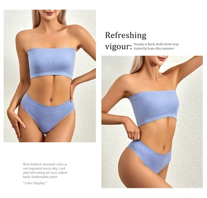 Detailed view of seamless Morandi blue ribbed bra and panty set with soft texture