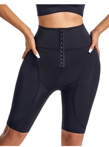 Detail view of high waist shapewear featuring adjustable multi-row hook and eye closures