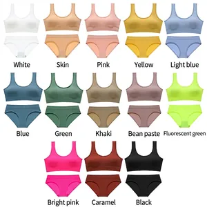 Seamless wireless bra and panty set in 13 various colors with elastic fabric