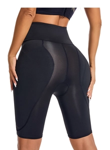 Macro shot of high-waist slimming shorts featuring butt-lifting seams and elastic fabric