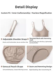 Detail view of adjustable straps and seamless high-elastic fabric on shapewear