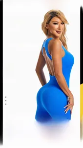 Detail of blue backless bodysuit showing the peach buttock lift and naked feeling fabric