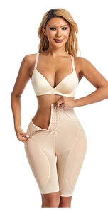 Detail of high waist shapewear with adjustable hook-and-eye closure for tummy control