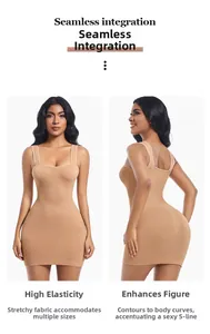 Detail of khaki seamless ribbed mini dress featuring high elasticity and square neckline