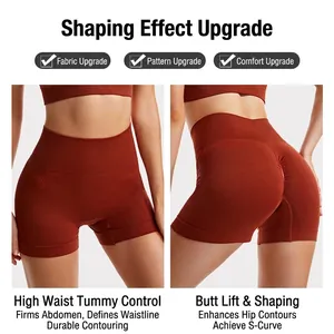 Pantaloncini yoga a vita alta rosso mattone con effetto modellante e push-up glutei