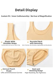 Detailed views of seamless nude bodysuit featuring wide straps and peach butt lift design
