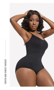 Close-up of black high-elastic bodysuit with slimming effect and thin straps