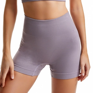 Pantaloncini yoga lavanda a vita alta con fascia a costine senza cuciture e contenitivi
