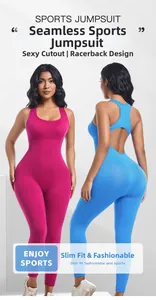 Close-up of seamless ribbed fabric texture and racerback cutout on sports jumpsuit