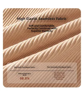 Close-up of brown ribbed fabric showing high-stretch texture and seamless weave details