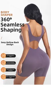 Detailed back view of purple one-piece bodysuit with sexy hollow-out design and V-waist