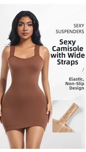 Detailed view of ribbed mini dress featuring wide shoulder straps and elastic fabric