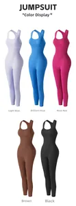 Multi-color seamless ribbed jumpsuits collection featuring light blue and rose red tones