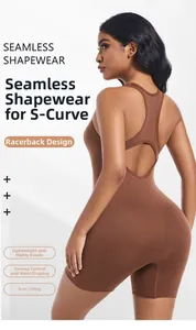 Detailed back view of coffee-colored seamless bodysuit featuring hollow-out racerback design