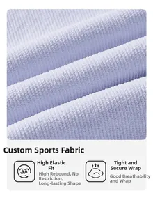 Macro shot of light purple ribbed athletic fabric showing high elasticity and texture