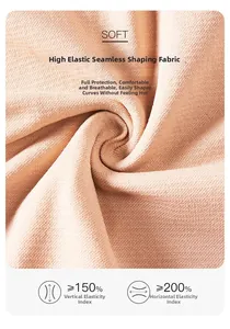 Detail of soft beige high-elasticity seamless fabric showing 200% stretch capacity