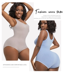 Detail of seamless ribbed bodysuit showing firm tummy control and breathable fabric texture