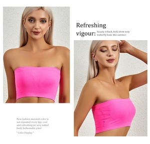 Detailed knit texture of rose pink seamless tube top with elastic ribbed fabric design