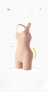 Detail of seamless nude shapewear bodysuit with elastic ribbing and tummy control