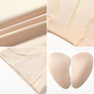 High waist tummy control body shaper with removable padding inserts in beige fabric