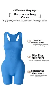 Detail view of seamless yoga bodysuit with wide straps and ribbed tummy control texture