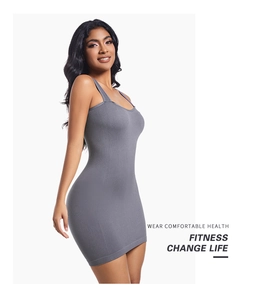 Detail shot of grey ribbed mini dress showing square neck and thick shoulder straps