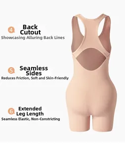 Detail view of skin-tone bodysuit featuring seamless sides and back cutout for fitness
