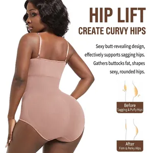 Women's bodysuit shaper with firm tummy control and open butt-lifting design in beige