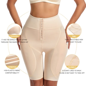 High waist tummy control shapewear with peach hip lift and front hook-and-eye closure
