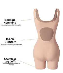 Detail of nude bodysuit with U-neckline, back cutout, and seamless leg endings