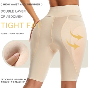 High waist tummy control shapewear in beige with detachable pads for butt lifting