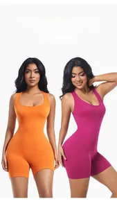 Detailed view of the seamless slimming bodysuit with ribbed texture and tummy control
