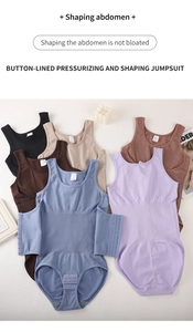 Detailansicht der nahtlosen Shapewear-Bodys in verschiedenen Farben mit Taillenknopfleiste