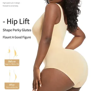 Seamless high waist tummy control bodysuit with butt lifting effect in beige color