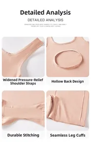 Detail of seamless yoga bodysuit with wide straps and racerback design for women