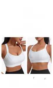 Détails du soutien-gorge de sport blanc élastique avec dos croisé et maintien ferme