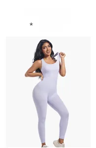 Detail of ribbed knit fabric on a slim fit lilac sleeveless jumpsuit for women