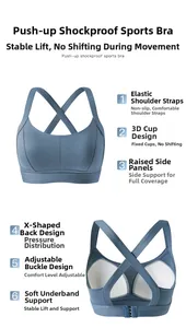 Détail du soutien-gorge de sport bleu avec dos croisé en X et fermetures réglables