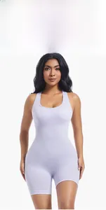 Detail of lavender rib-knit yoga jumpsuit fabric and seamless athletic texture
